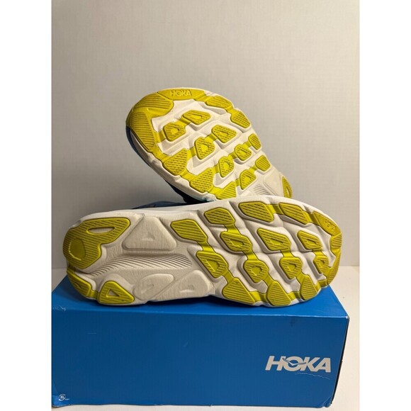 04 Hoka Clifton 9, Blue/Yellow, Mens Running Shoes-US 12 Mens - Picture 4 of 5